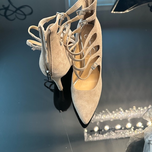 Jessica Simpson Tan Suede Heels with Lace-Up Design - Picture 3 of 9